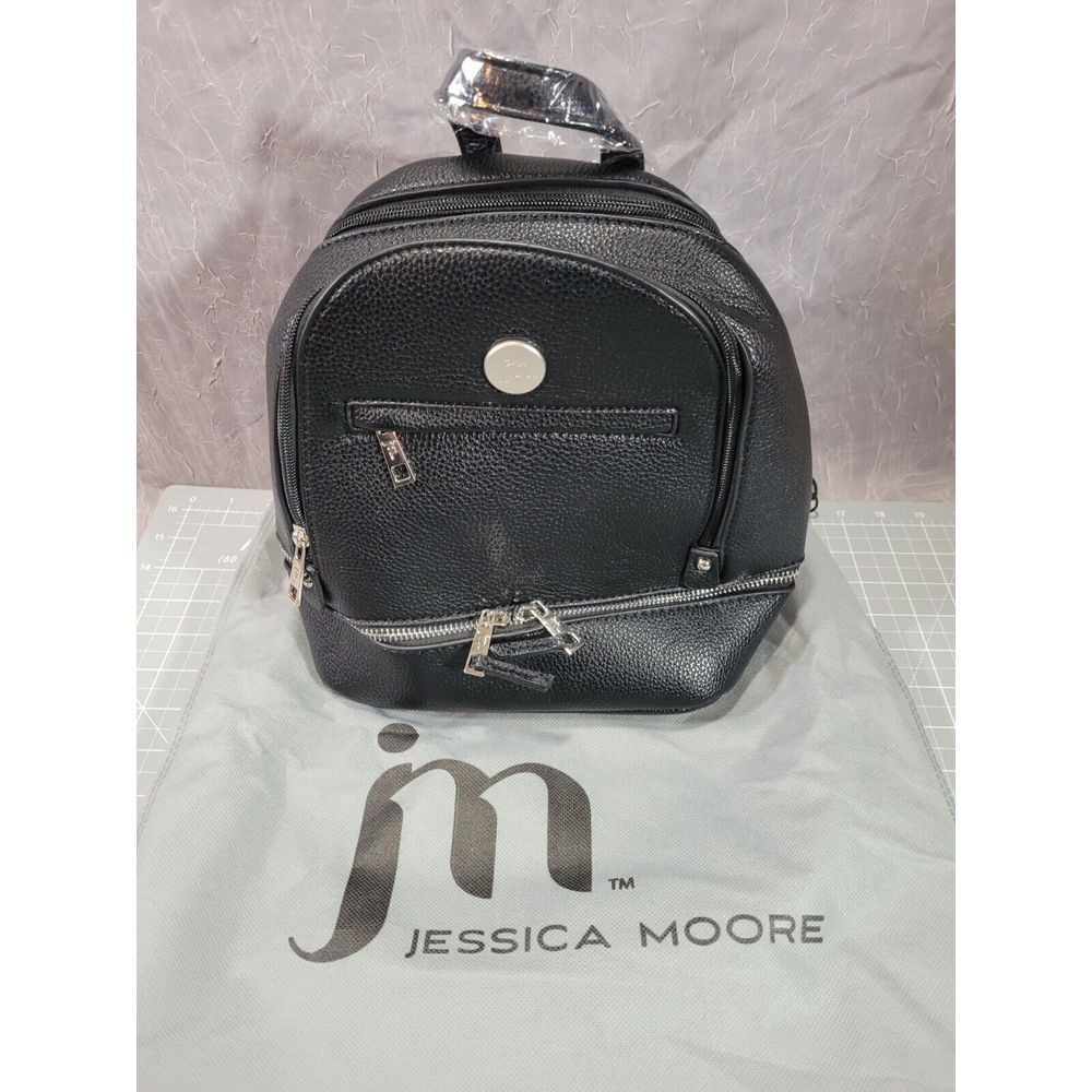 Jessica Moore Essentials Mini Backpack Womens Black Pebbled Faux Leather w/ Sack
